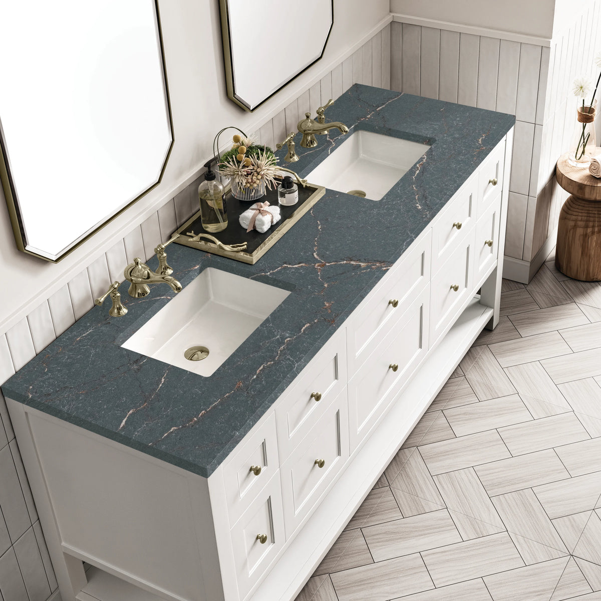 Breckenridge 72" Double Vanity, Bright White w/ 3 CM Parisien Bleu Top, view 7