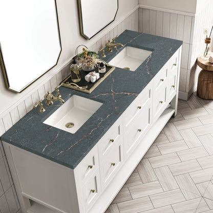 Breckenridge 72" Double Vanity, Bright White w/ 3 CM Parisien Bleu Top, view 7