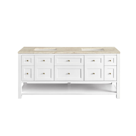 Breckenridge 72" Double Vanity, Bright White, w/ 3 CM Tajnar Eclos Top, view 2