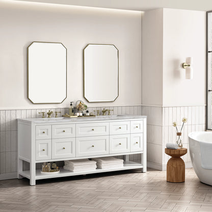 Breckenridge 72" Double Vanity, Bright White w/ 3 CM Victorian Silver Top, view 4