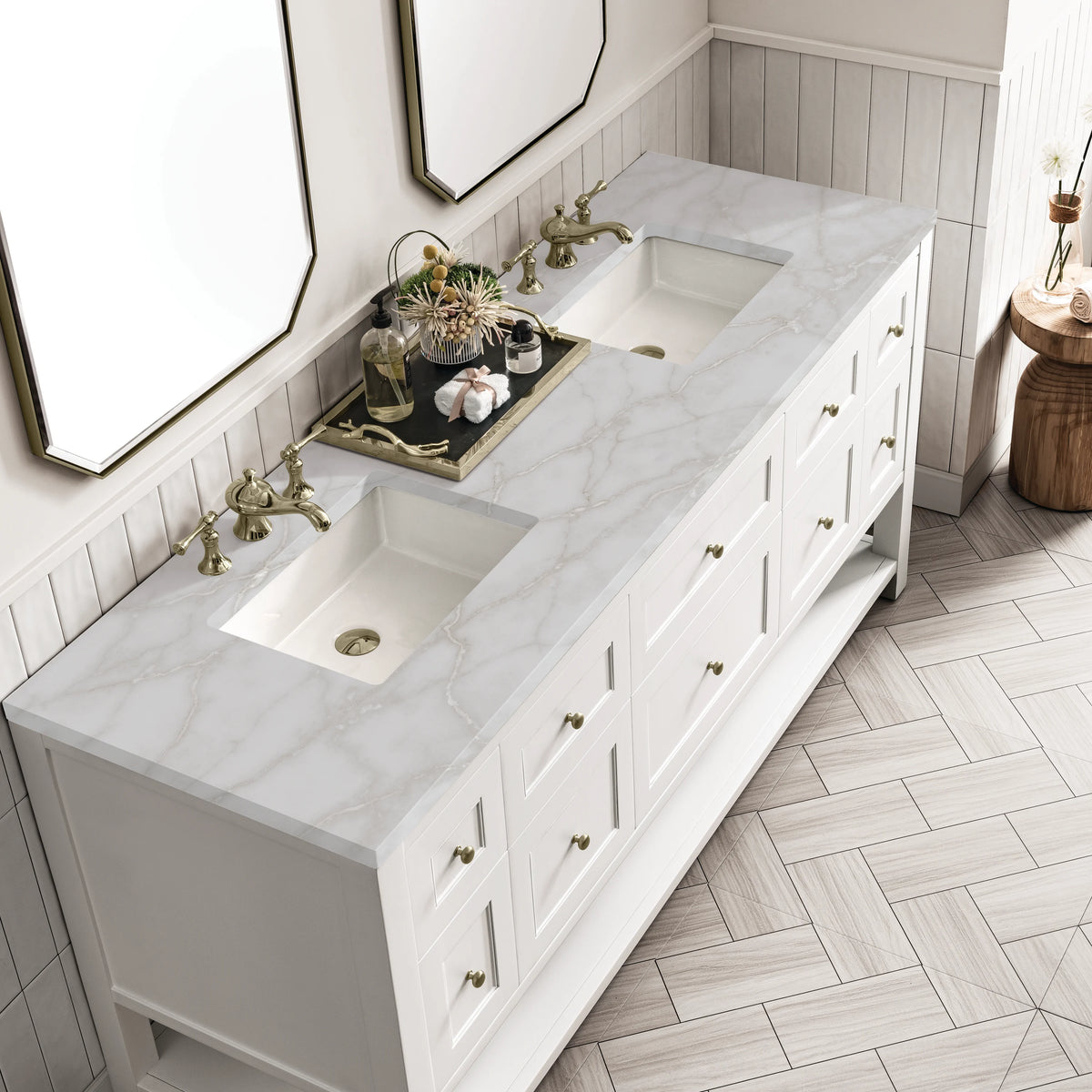 Breckenridge 72" Double Vanity, Bright White w/ 3 CM Victorian Silver Top, view 7