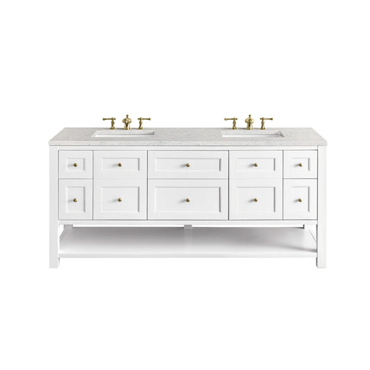 Breckenridge 72" Double Vanity, Bright White w/ 3 CM Eternal Jasmine Pearl Top w/FreePower Wireless Charger