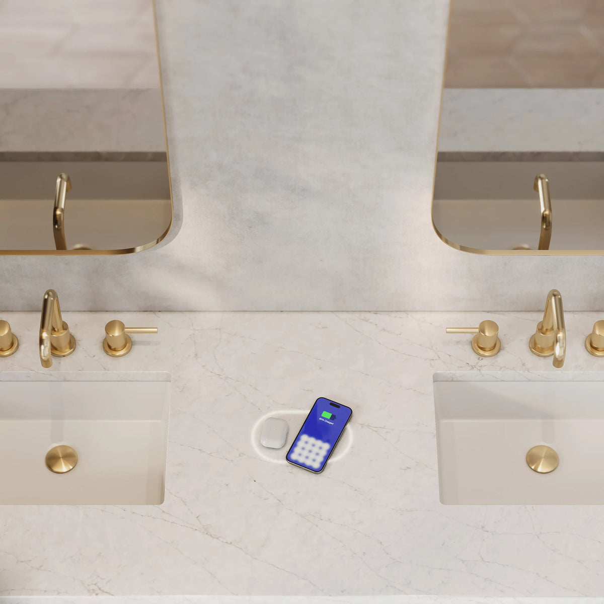 Breckenridge 72" Double Vanity, Bright White w/ 3 CM Eternal Jasmine Pearl Top w/FreePower Wireless Charger, view 2