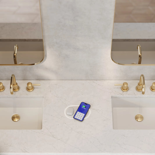 Breckenridge 72" Double Vanity, Bright White w/ 3 CM Eternal Jasmine Pearl Top w/FreePower Wireless Charger, view 2