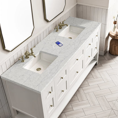 Breckenridge 72" Double Vanity, Bright White w/ 3 CM Eternal Jasmine Pearl Top w/FreePower Wireless Charger, view 7