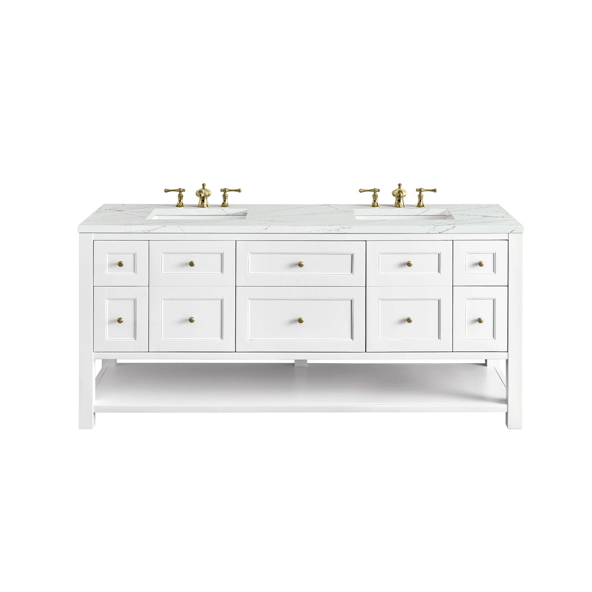 Breckenridge 72" Double Vanity, Bright White w/ 3 CM Ethereal Noctis Top w/FreePower Wireless Charger