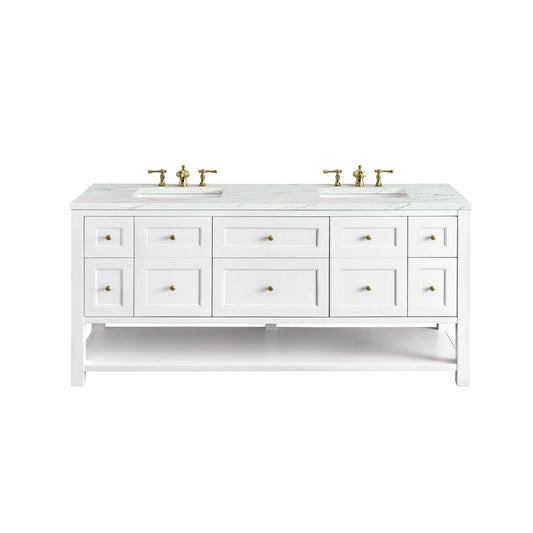 Breckenridge 72" Double Vanity, Bright White w/ 3 CM Ethereal Noctis Top w/FreePower Wireless Charger