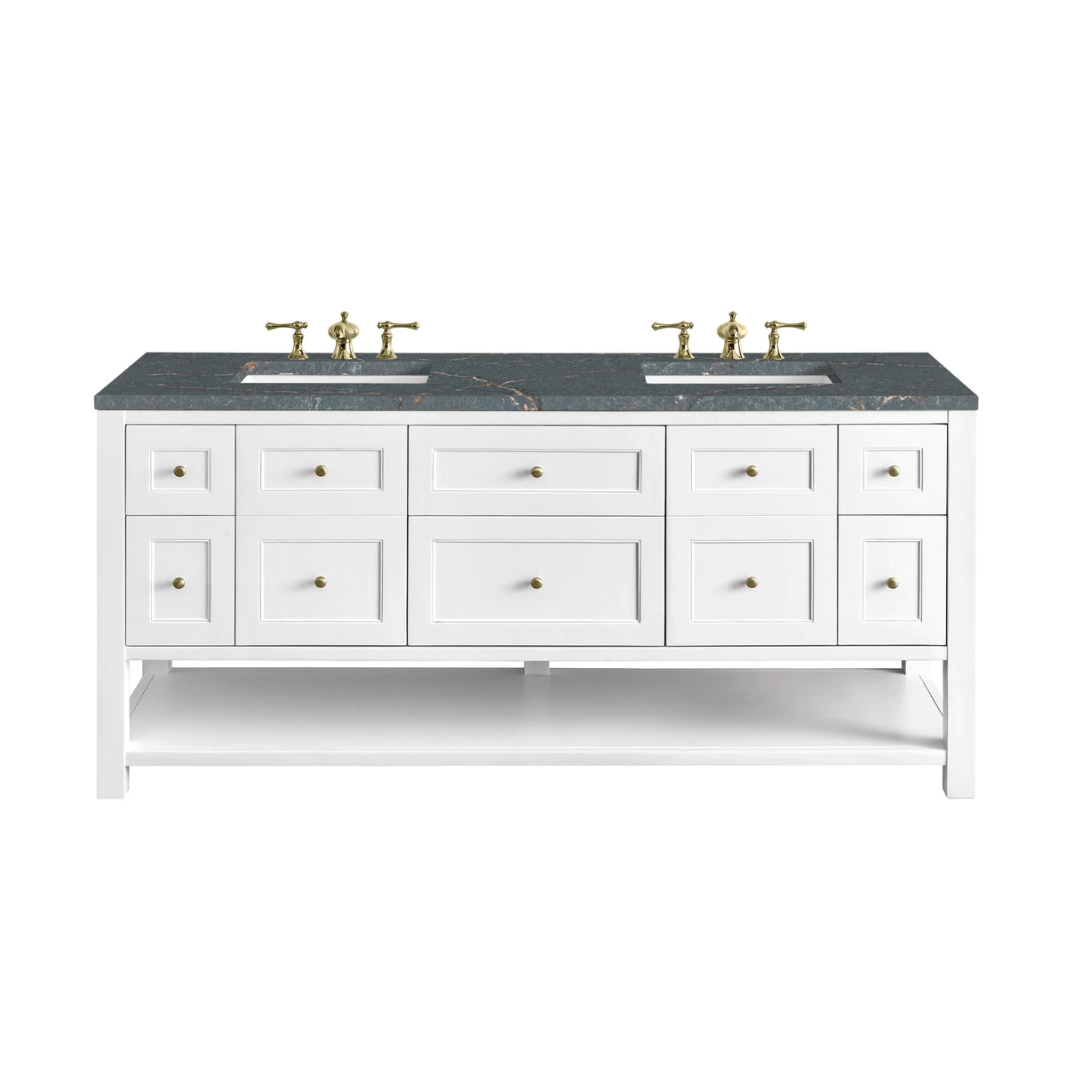 Breckenridge 72" Double Vanity, Bright White w/ 3 CM Parisien Bleu Top w/FreePower Wireless Charger