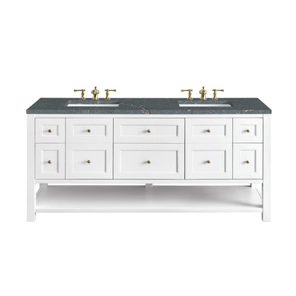 Breckenridge 72" Double Vanity, Bright White w/ 3 CM Parisien Bleu Top w/FreePower Wireless Charger