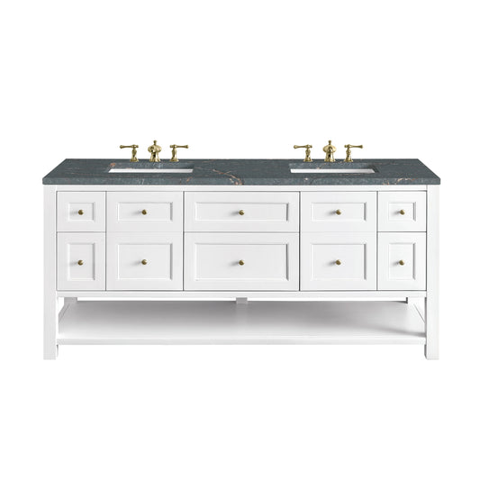 Breckenridge 72" Double Vanity, Bright White w/ 3 CM Parisien Bleu Top w/FreePower Wireless Charger