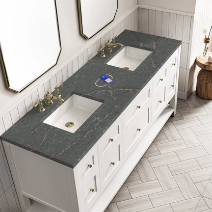 Breckenridge 72" Double Vanity, Bright White w/ 3 CM Parisien Bleu Top w/FreePower Wireless Charger, view 10