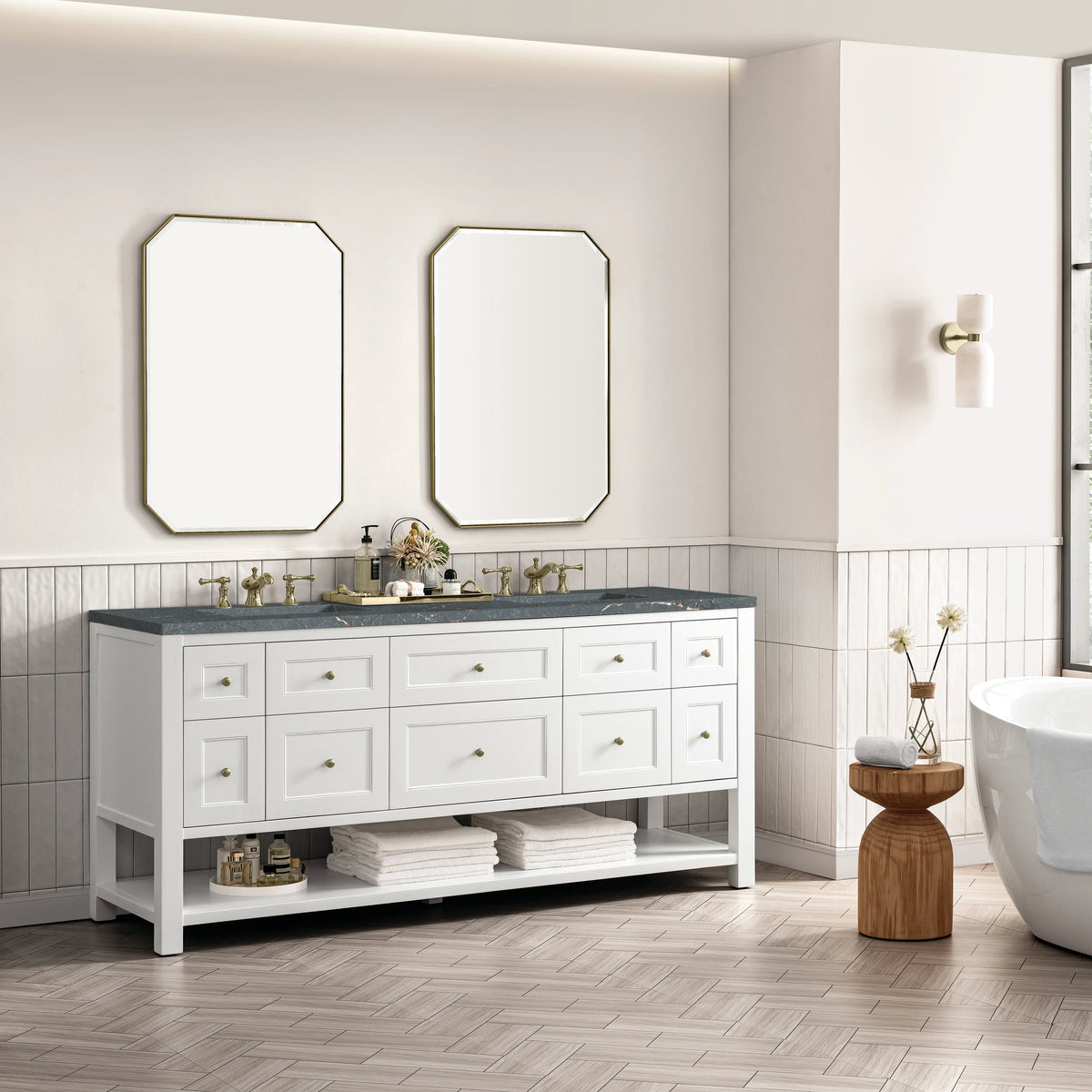 Breckenridge 72" Double Vanity, Bright White w/ 3 CM Parisien Bleu Top w/FreePower Wireless Charger, view 7