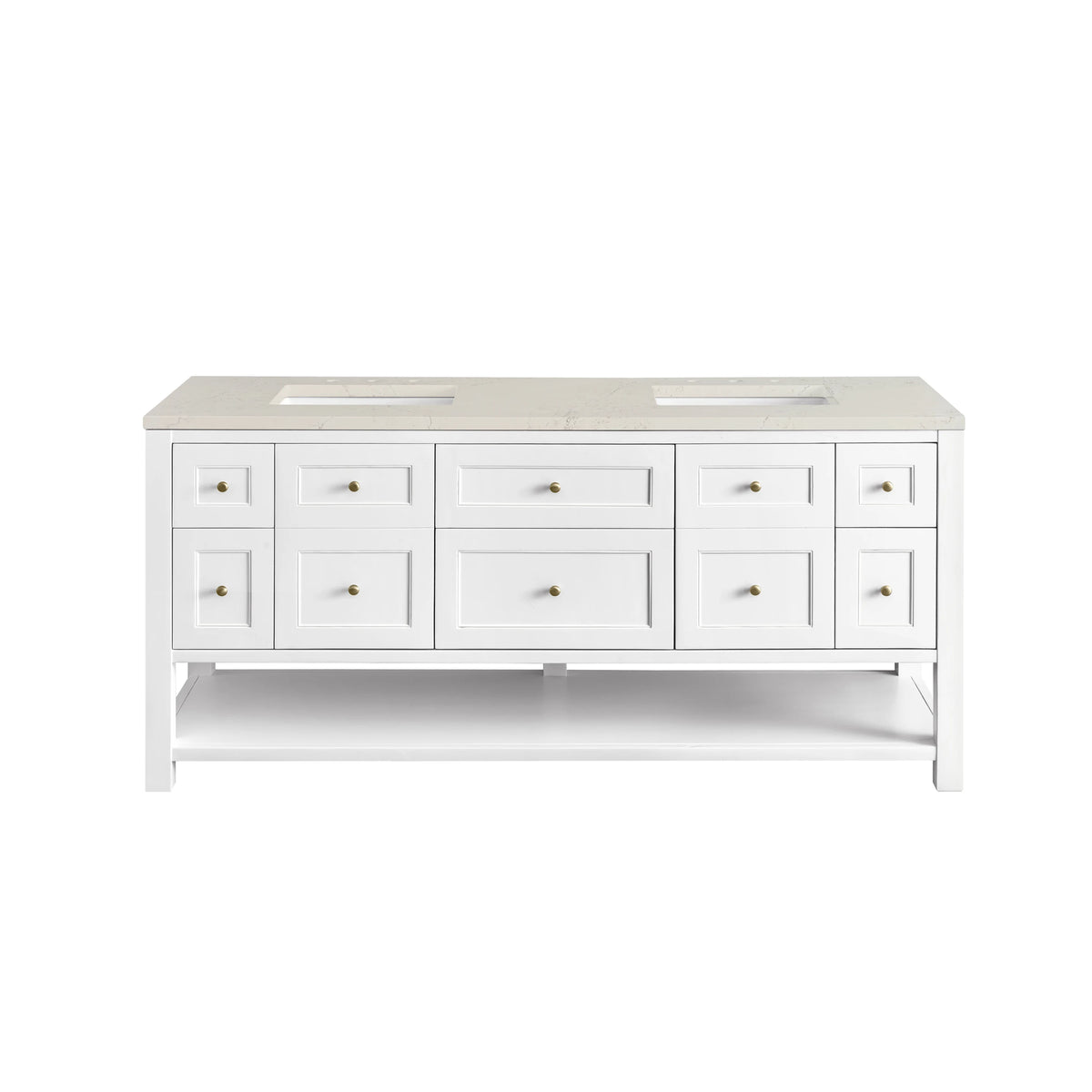 Breckenridge 72" Double Vanity, Bright White, w/ 3 CM Siberian Silestone Top w/FreePower Wireless Charger, view 2
