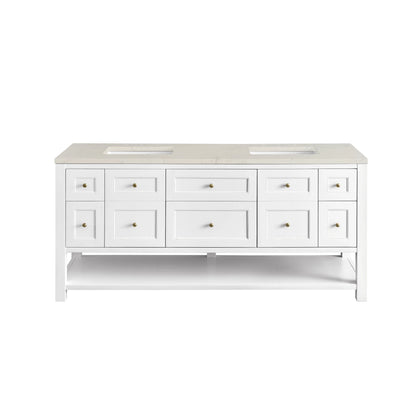 Breckenridge 72" Double Vanity, Bright White, w/ 3 CM Siberian Silestone Top w/FreePower Wireless Charger, view 2