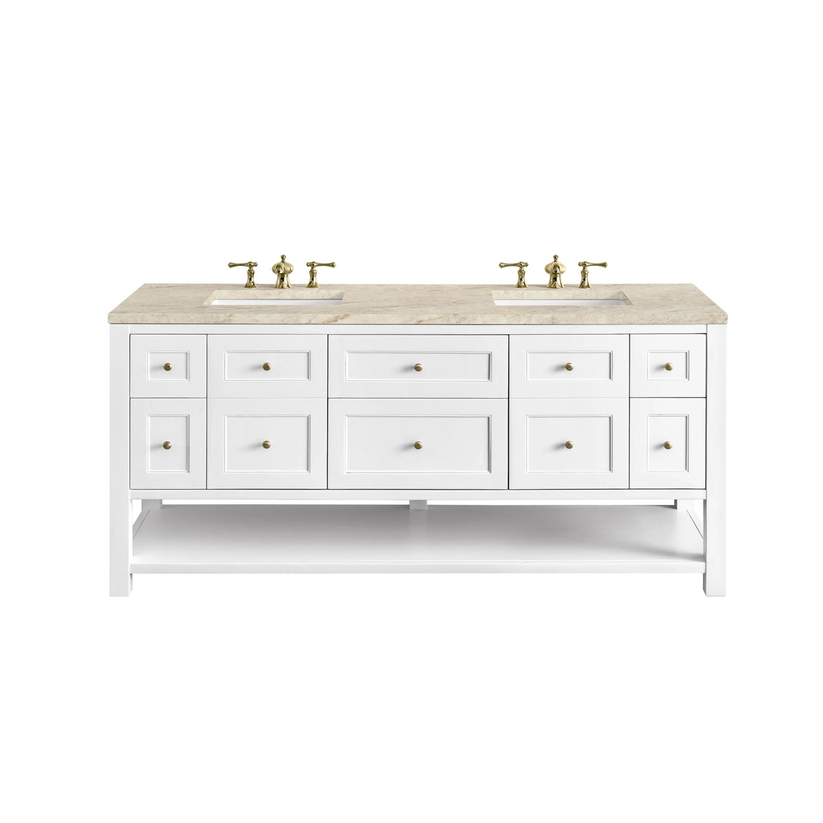 Breckenridge 72" Double Vanity, Bright White, w/ 3 CM Tajnar Eclos Top w/FreePower Wireless Charger