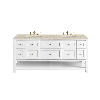 Breckenridge 72" Double Vanity, Bright White, w/ 3 CM Tajnar Eclos Top w/FreePower Wireless Charger