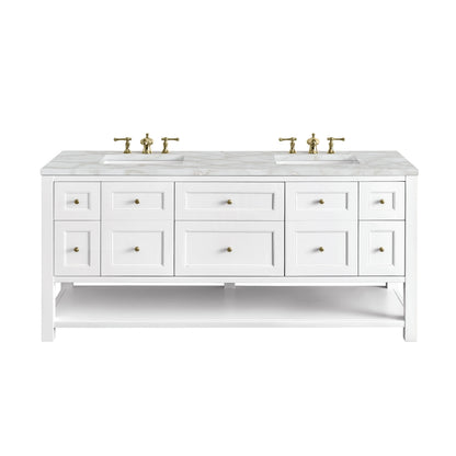 Breckenridge 72" Double Vanity, Bright White w/ 3 CM Victorian Silver Top w/FreePower Wireless Charger