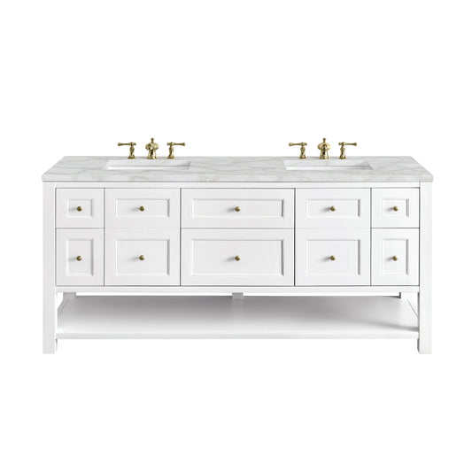 Breckenridge 72" Double Vanity, Bright White w/ 3 CM Victorian Silver Top w/FreePower Wireless Charger