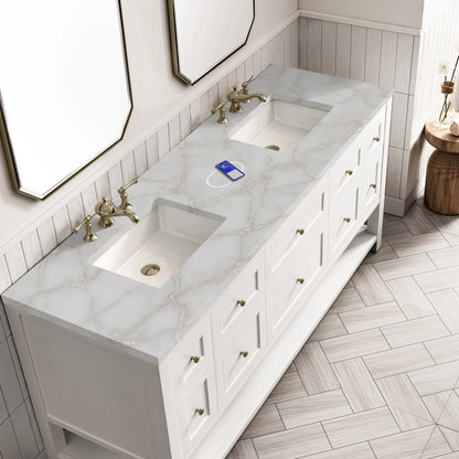 Breckenridge 72" Double Vanity, Bright White w/ 3 CM Victorian Silver Top w/FreePower Wireless Charger, view 10