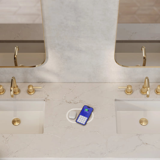 Breckenridge 72" Double Vanity, Bright White w/ 3 CM Victorian Silver Top w/FreePower Wireless Charger, view 2