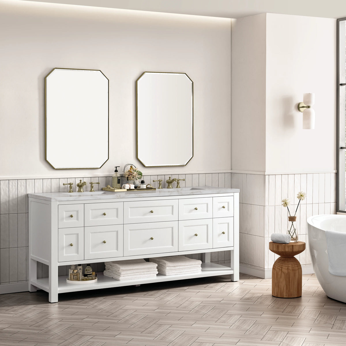 Breckenridge 72" Double Vanity, Bright White w/ 3 CM Victorian Silver Top w/FreePower Wireless Charger, view 7