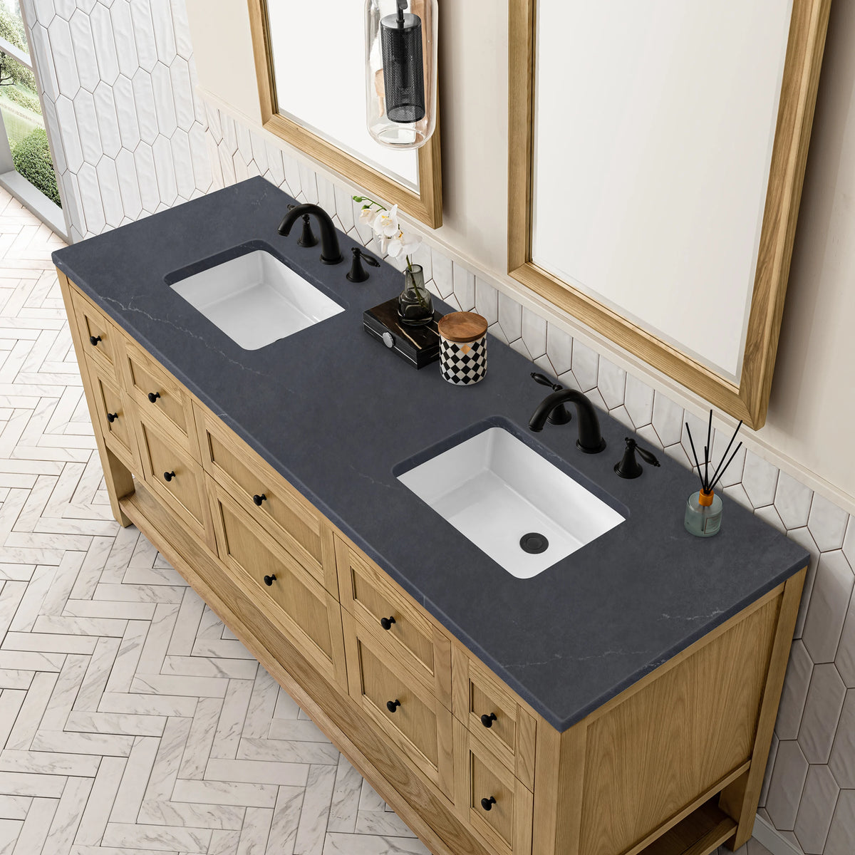 Breckenridge 72" Double Vanity, Light Natural Oak w/ 3 CM Charcoal Soapstone Top, view 8