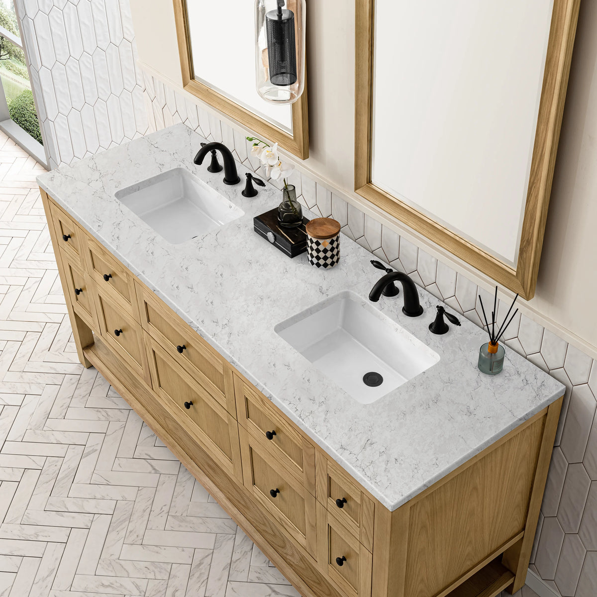 Breckenridge 72" Double Vanity, Light Natural Oak w/ 3 CM Eternal Jasmine Pearl Top, view 8