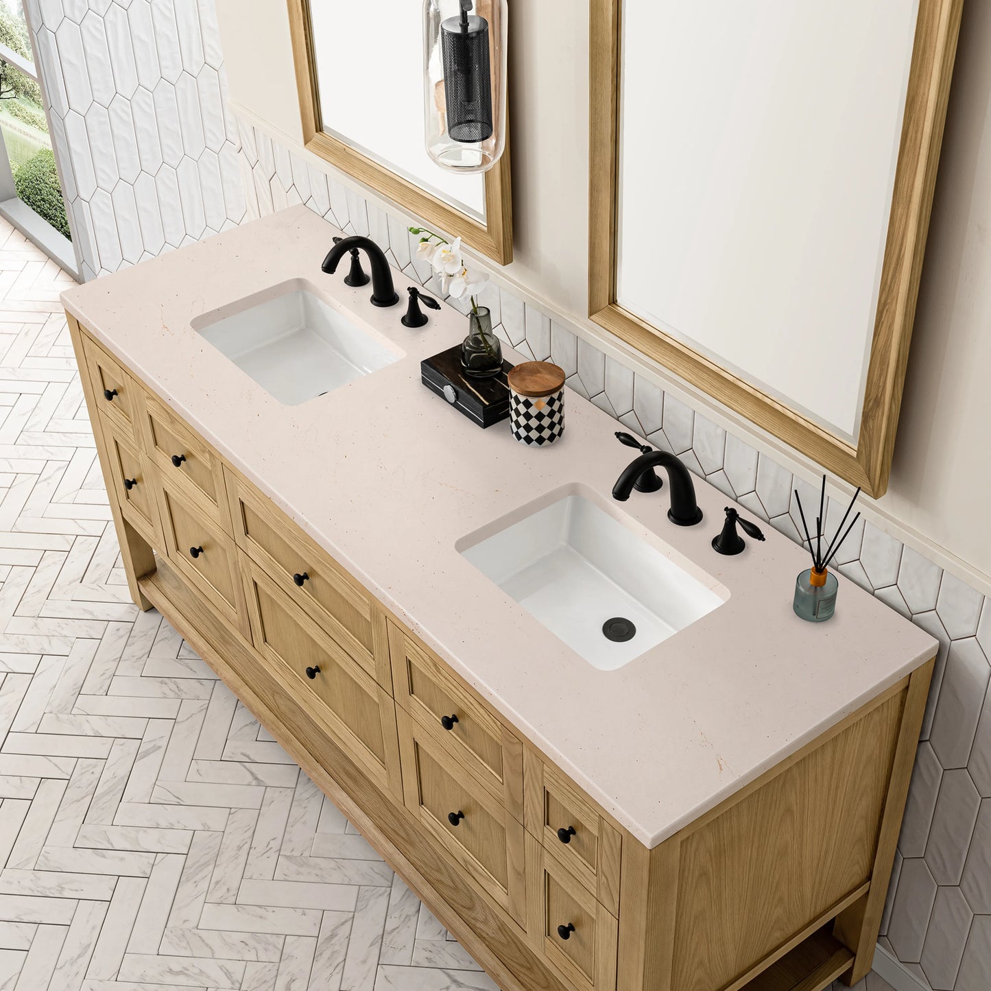 Renovate for Less Atlanta Breckenridge 72" Double Vanity, Light Natural Oak w/ 3 CM Eternal Marfil Top, view 8