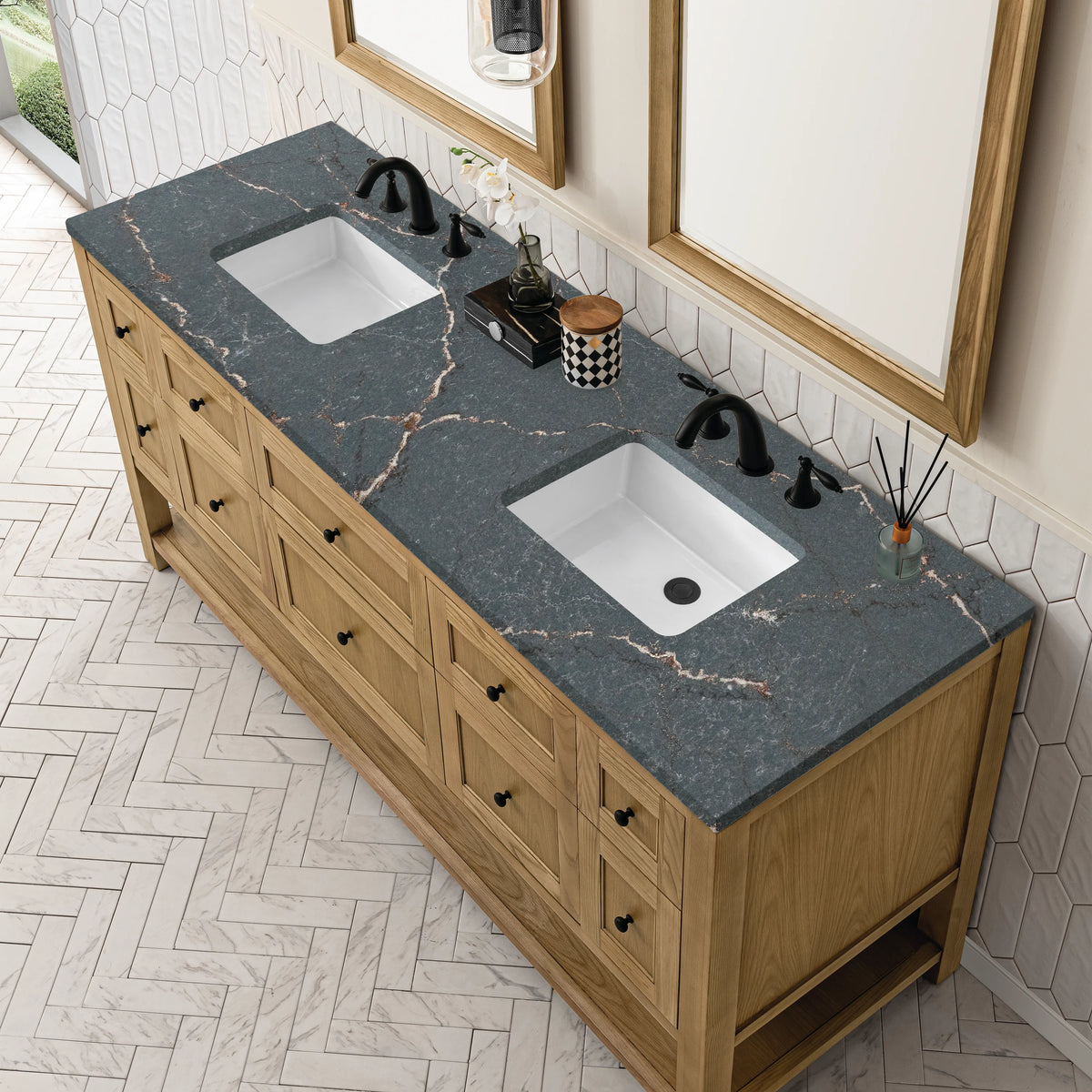 Breckenridge 72" Double Vanity, Light Natural Oak w/ 3 CM Parisien Bleu Top, view 7