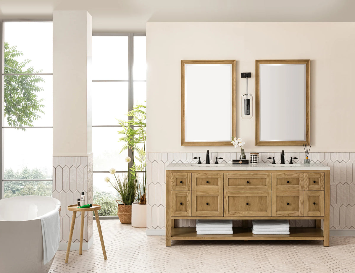Breckenridge 72" Double Vanity, Light Natural Oak, w/ 3 CM Siberian Silestone Top, view 3