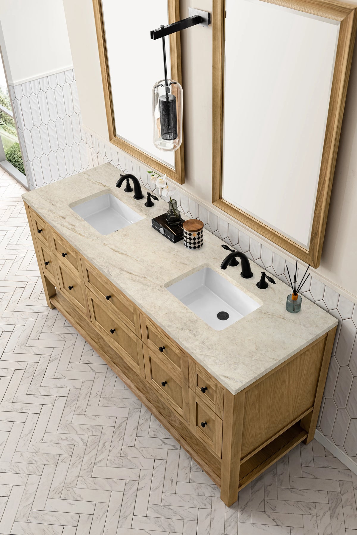 Breckenridge 72" Double Vanity, Light Natural Oak, w/ 3 CM Tajnar Eclos Top, view 7