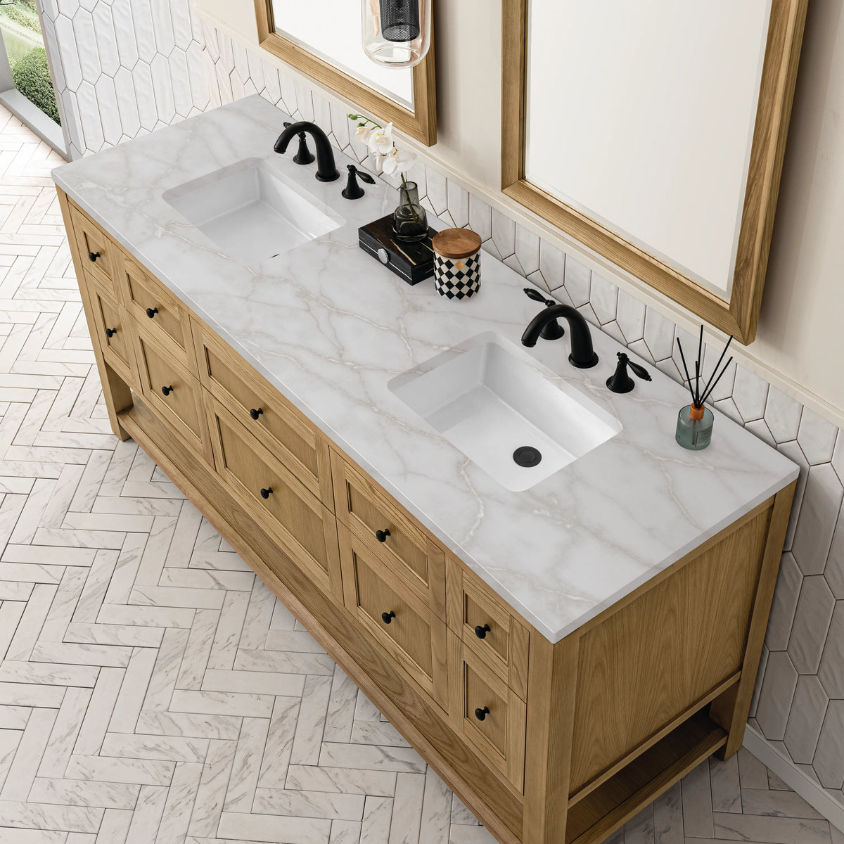 Breckenridge 72" Double Vanity, Light Natural Oak w/ 3 CM Victorian Silver Top, view 7