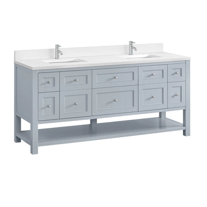 Breckenridge 72" Double Vanity, Serenity Blue, w/ Double Hole 3 CM White Zeus Quartz Top & Backsplash, view 10