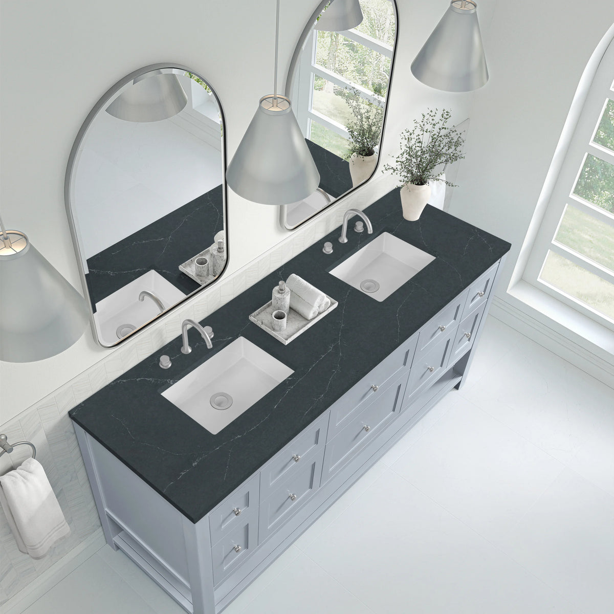 Breckenridge 72" Double Vanity, Serenity Blue, w/ 3 CM Charcoal Soapstone Quartz Top, view 7