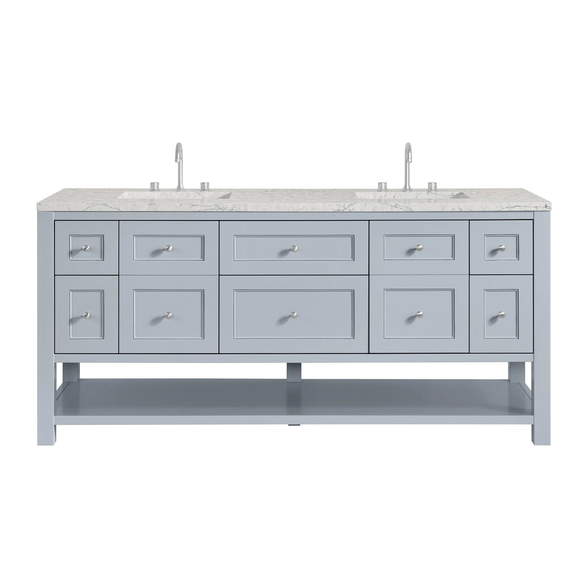 Breckenridge 72" Double Vanity, Serenity Blue, w/ 3 CM Eternal Jasmine Pearl Quartz Top