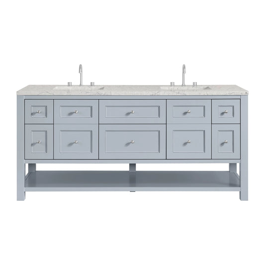 Breckenridge 72" Double Vanity, Serenity Blue, w/ 3 CM Eternal Jasmine Pearl Quartz Top