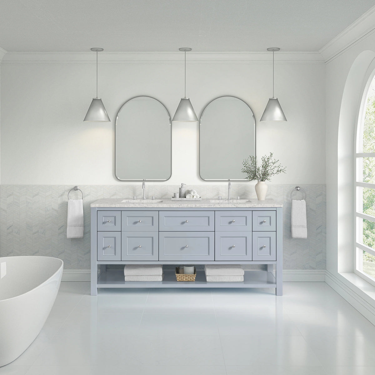 Breckenridge 72" Double Vanity, Serenity Blue, w/ 3 CM Eternal Jasmine Pearl Quartz Top, view 3