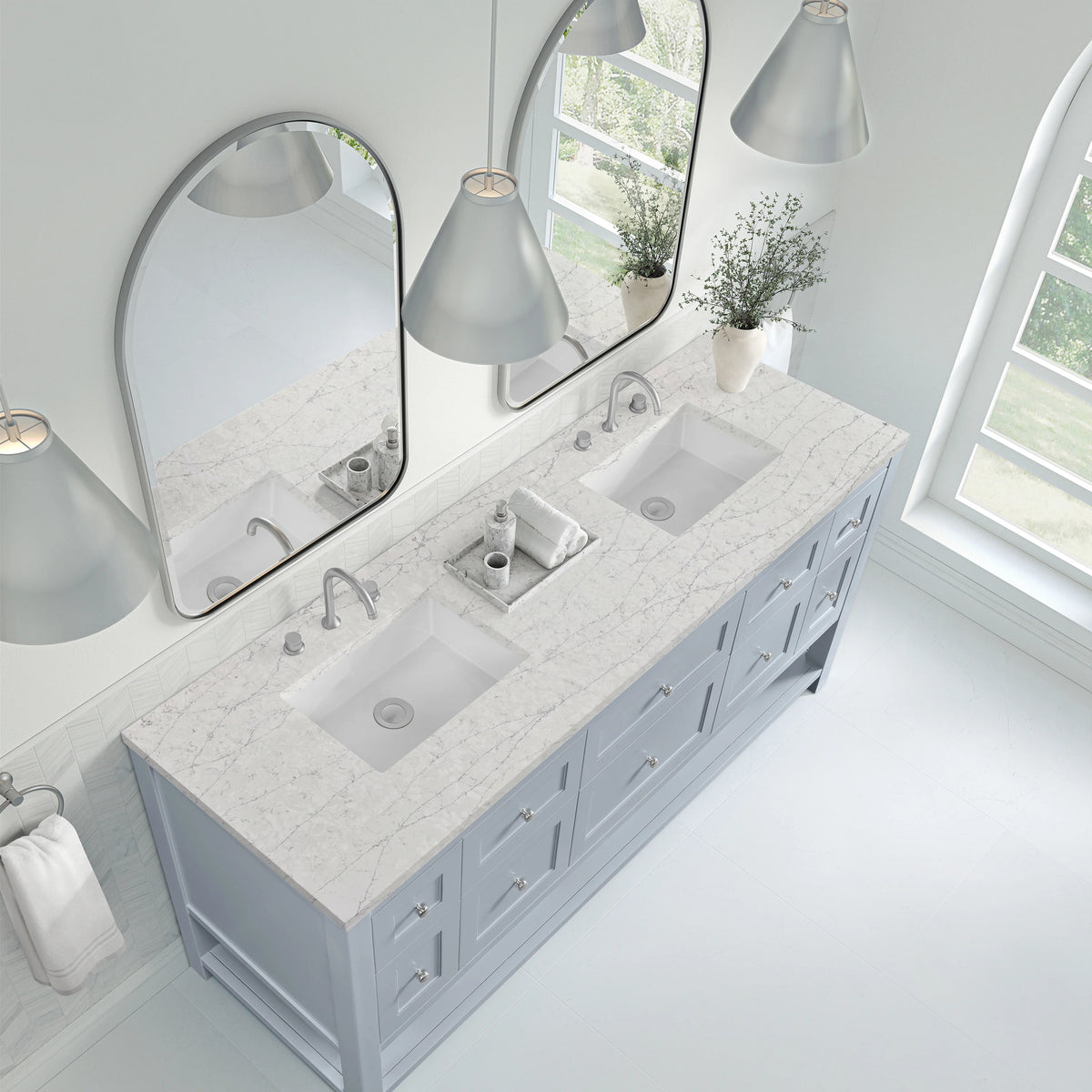 Breckenridge 72" Double Vanity, Serenity Blue, w/ 3 CM Eternal Jasmine Pearl Quartz Top, view 7