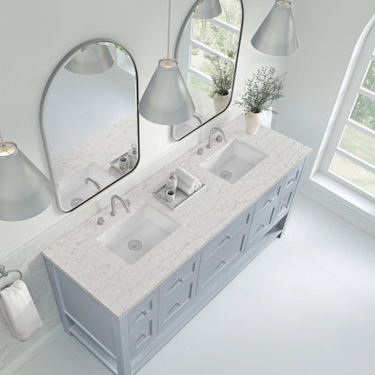 Breckenridge 72" Double Vanity, Serenity Blue, w/ 3 CM Eternal Jasmine Pearl Quartz Top, view 7