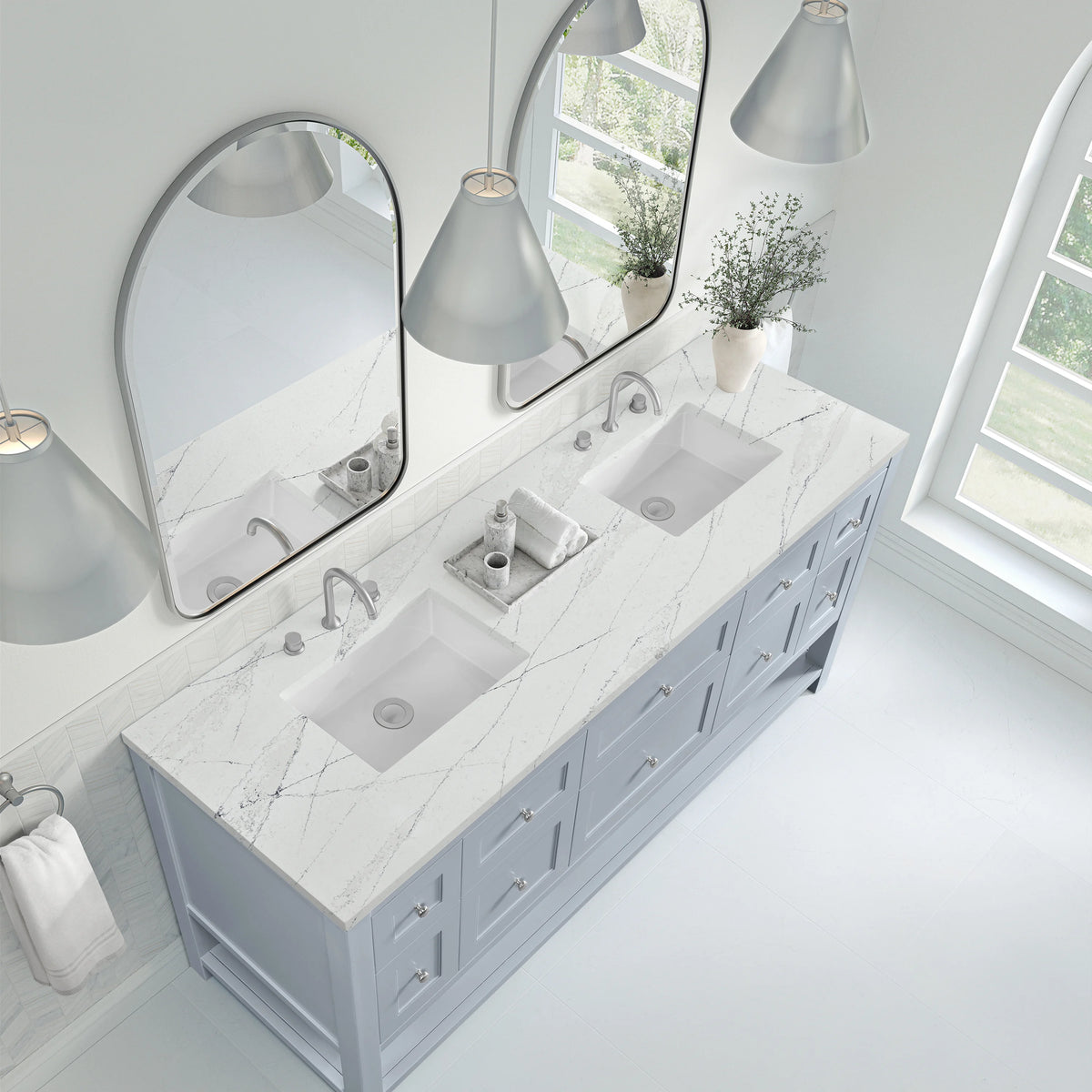 Breckenridge 72" Double Vanity, Serenity Blue, w/ 3 CM Ethereal Noctis Quartz Top, view 7