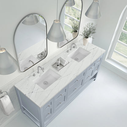 Breckenridge 72" Double Vanity, Serenity Blue, w/ 3 CM Ethereal Noctis Quartz Top, view 7