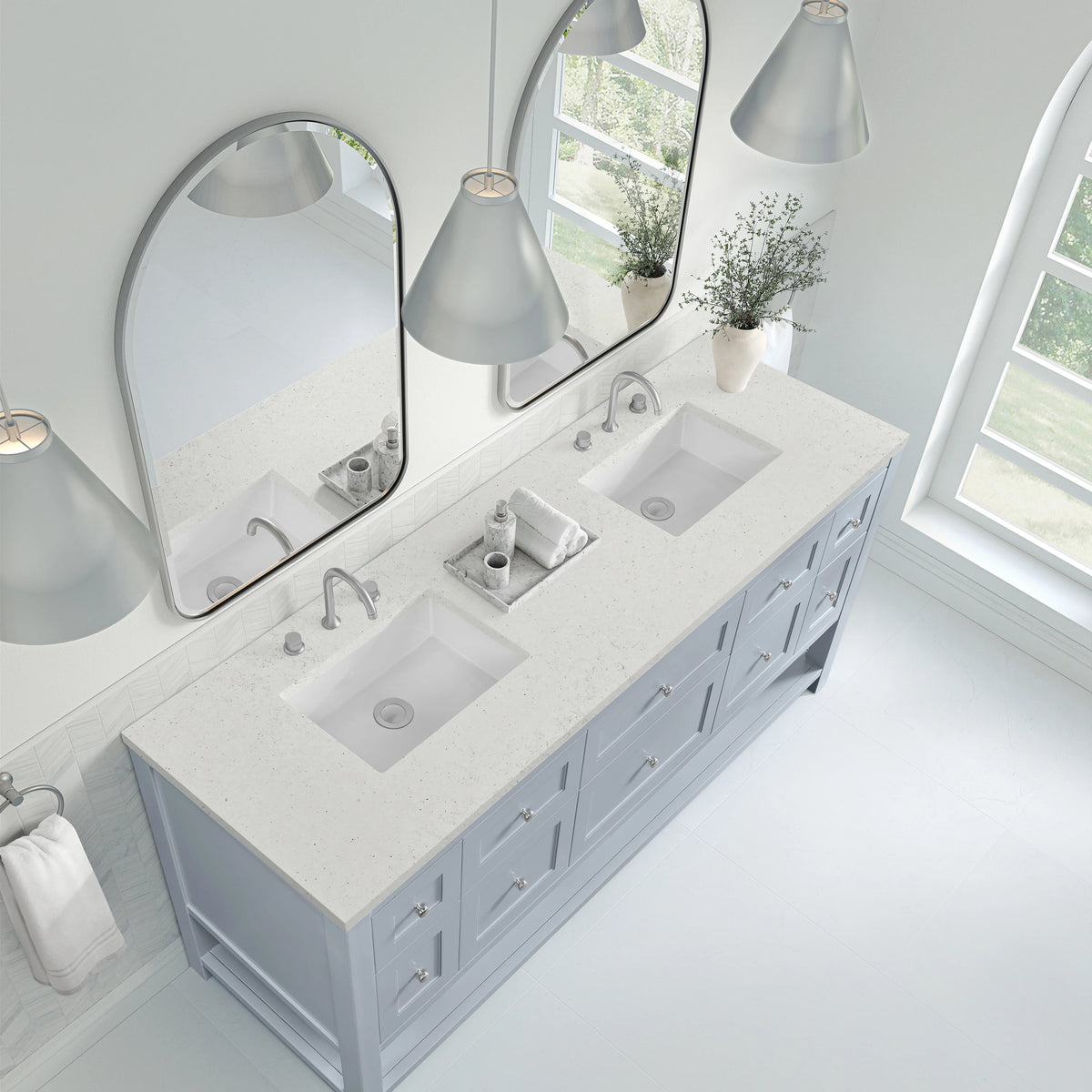 Breckenridge 72" Double Vanity, Serenity Blue, w/ 3 CM Lime Delight Quartz Top, view 7