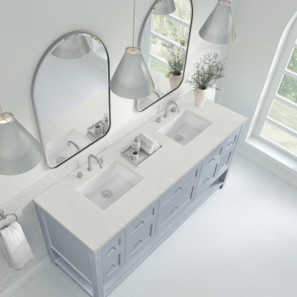Breckenridge 72" Double Vanity, Serenity Blue, w/ 3 CM Lime Delight Quartz Top, view 7