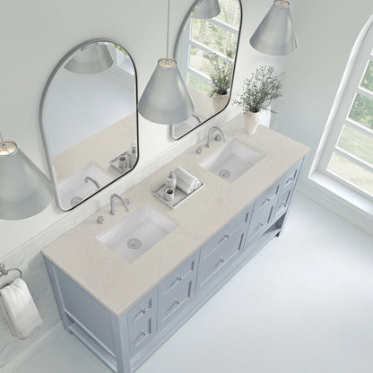 Breckenridge 72" Double Vanity, Serenity Blue, w/ 3 CM Siberian Silestone Top, view 7