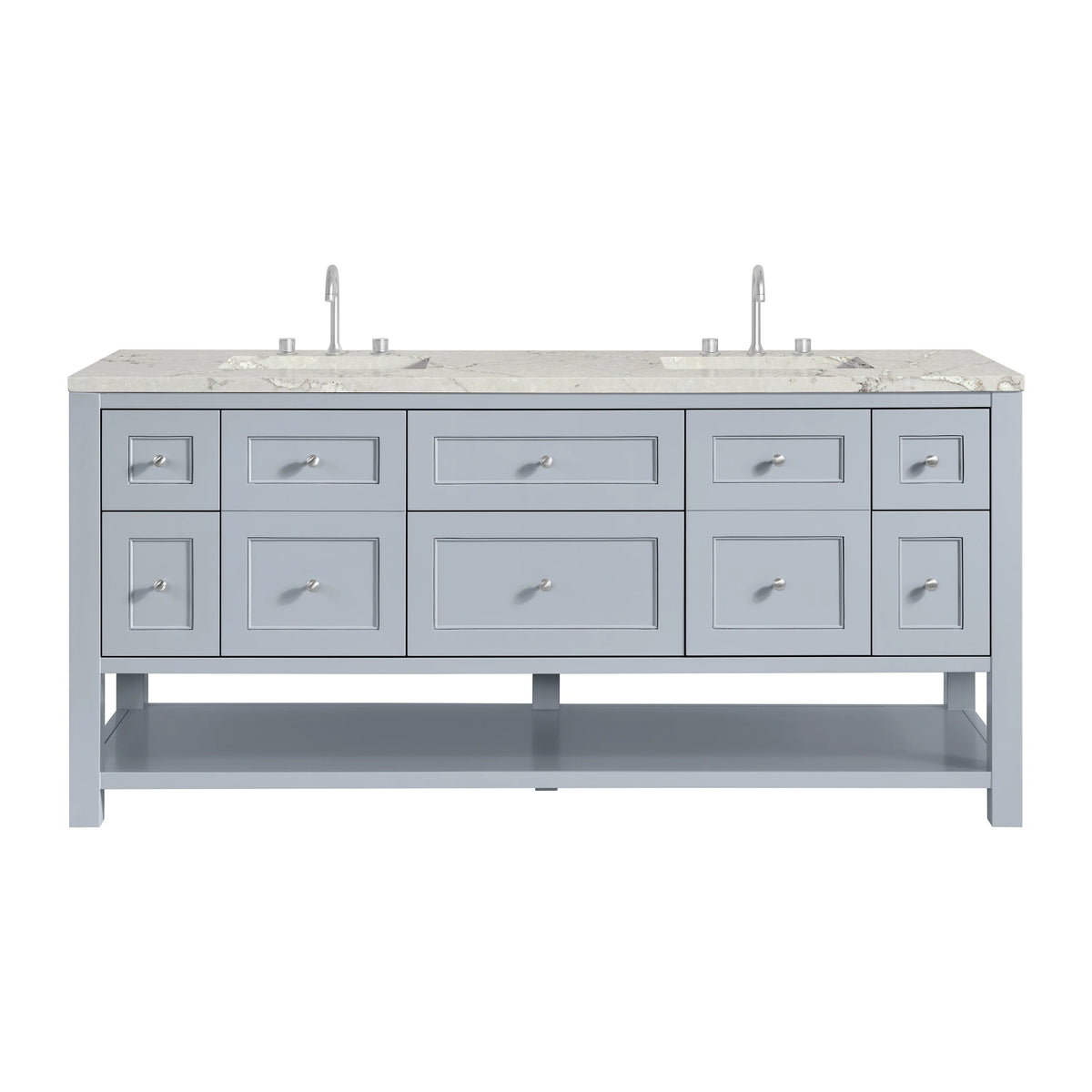 Breckenridge 72" Double Vanity, Serenity Blue, w/ 3 CM Victorian Silver Quartz Top
