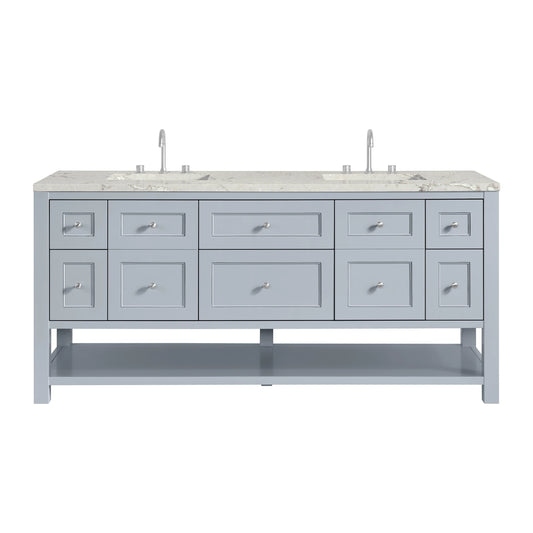 Breckenridge 72" Double Vanity, Serenity Blue, w/ 3 CM Victorian Silver Quartz Top