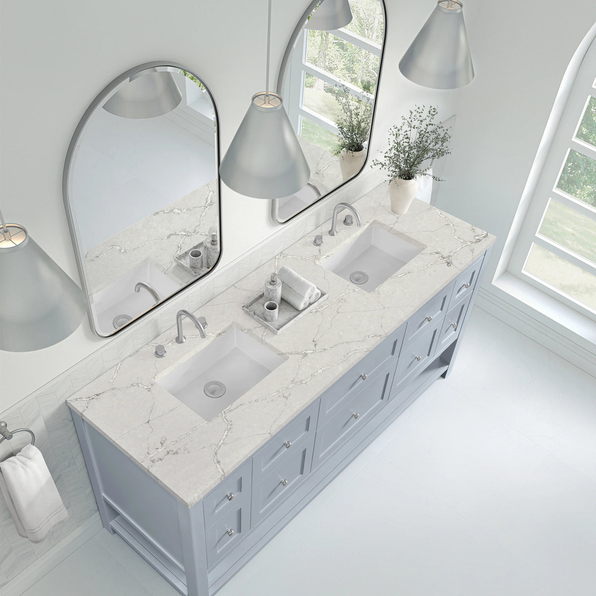 Breckenridge 72" Double Vanity, Serenity Blue, w/ 3 CM Victorian Silver Quartz Top, view 7