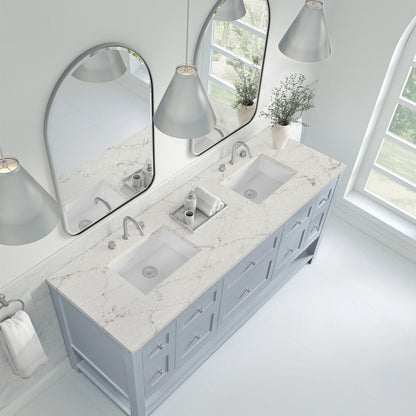 Breckenridge 72" Double Vanity, Serenity Blue, w/ 3 CM Victorian Silver Quartz Top, view 7