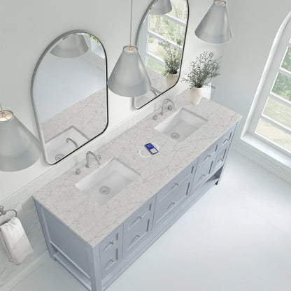 Breckenridge 72" Double Vanity, Serenity Blue, w/ 3 CM Eternal Jasmine Pearl Quartz Top w/FreePower Wireless C, view 10
