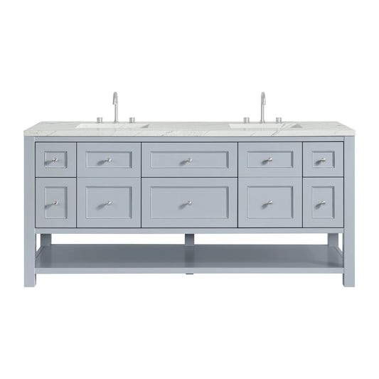 Breckenridge 72" Double Vanity, Serenity Blue, w/ 3 CM Ethereal Noctis Quartz Top w/FreePower Wireless Charger